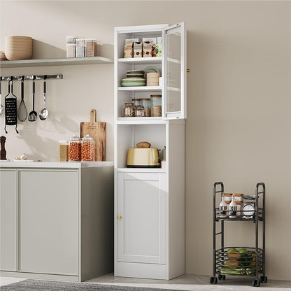 Metal Storage Cabinet with Glass Door, Tall Slim Pantry Organizer with 3 - Image 2