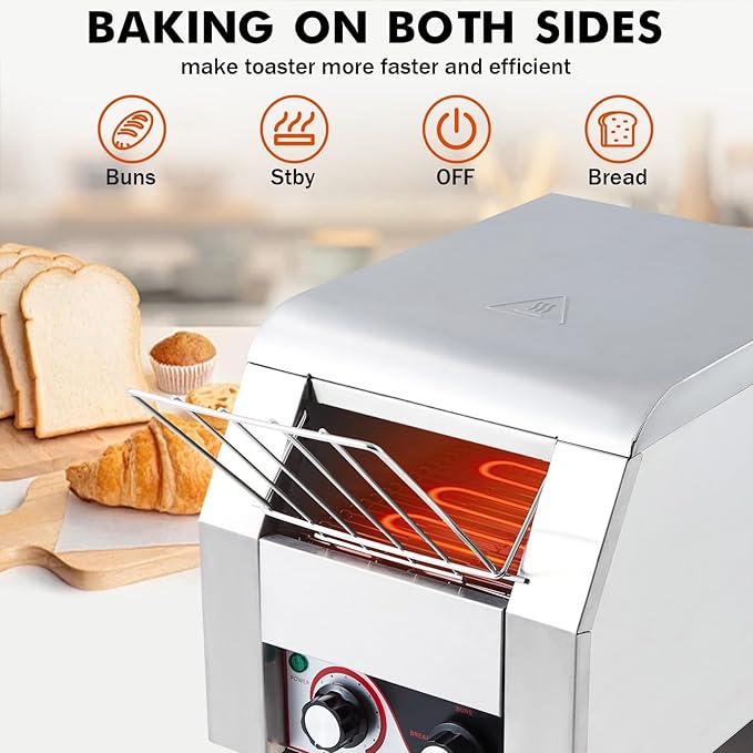 Commercial Conveyor Toaster, 1700W Stainless Steel Bagel Toaster - Image 4