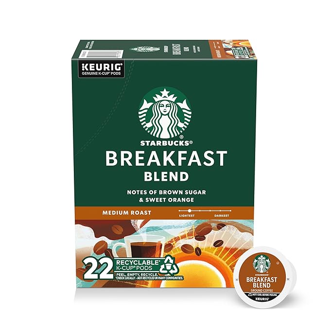 Starbucks K-Cup Coffee Pods, Medium Roast Hot or Iced Coffee, Breakfast Blend by StarbucksbyNespresso
