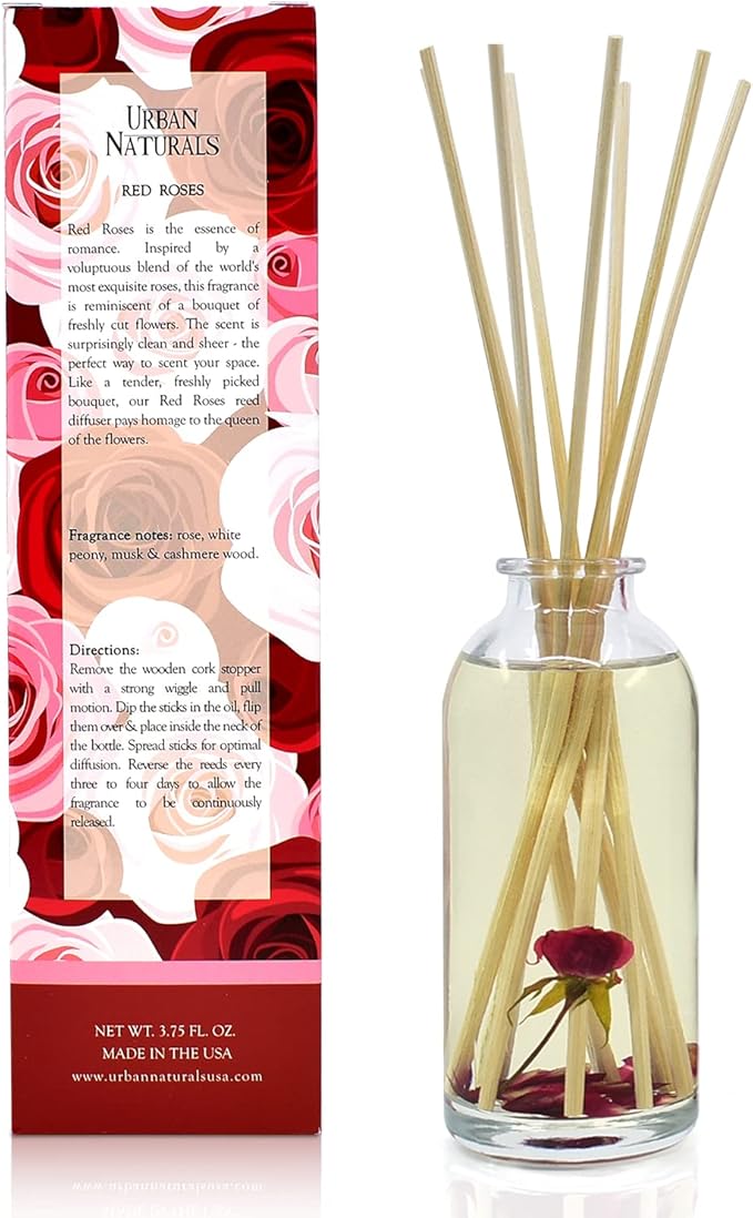 Urban Naturals Red Roses Reed Diffuser Oil Gift Set| Floral Scented Sticks Room - Image 3