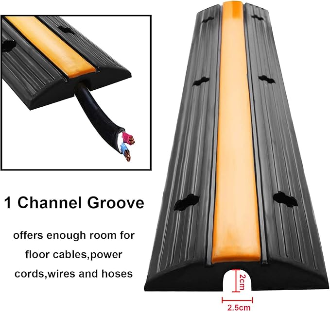 Reliancer 4 Pack 1-Channel Rubber Cable Protector Ramp Traffic Speed Bump - Image 3