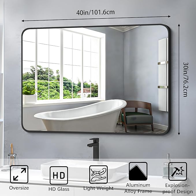 FORBATH Bathroom Mirror 30" X 40", Large Rectangular Wall Mirror - Image 7
