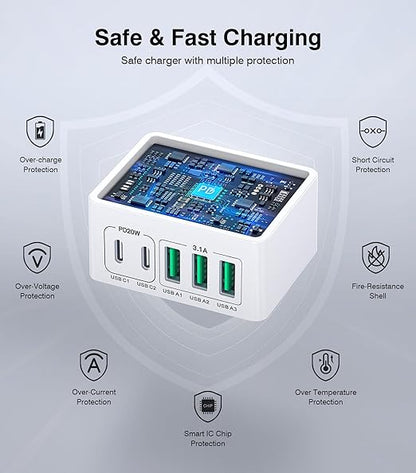 USB C Charger Block Thin Flat 50W 5-Port Wall Charger 2-Pack Type C Fast - Image 8