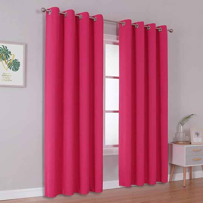 DUALIFE Pink Solid Blackout Curtains 84 Inches Long - Image 2