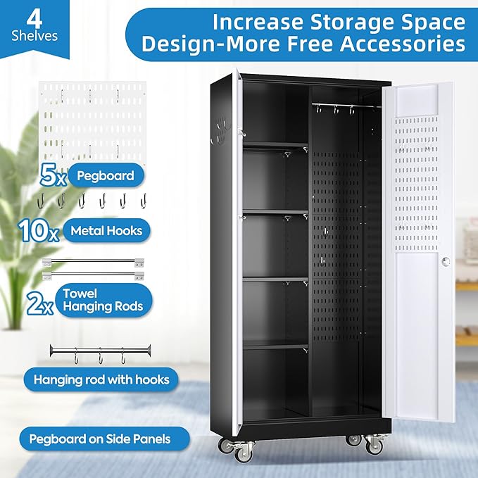 SUXXAN Broom Closet Storage Cabinet, Metal Cabinets - Image 4