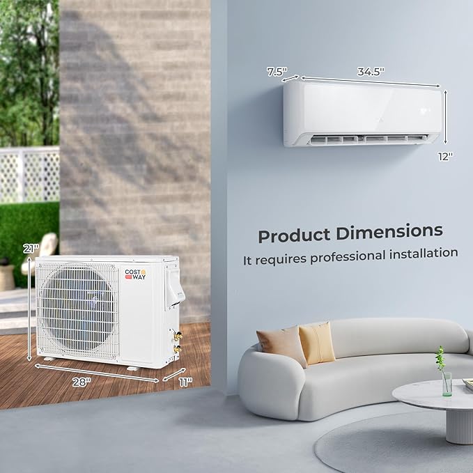 COSTWAY 12000 BTU Wifi Enabled Mini Split Air Conditioner & Heater, 22 SEER2 - Image 9