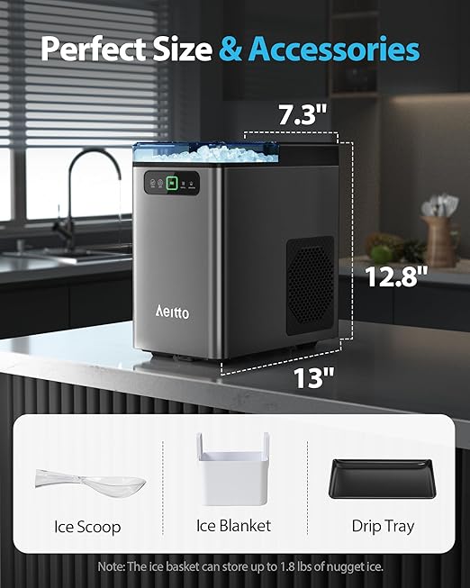 Aeitto Nugget Ice Maker Countertop, Pellet Ice Machine Soft Chewable Ice - Image 5