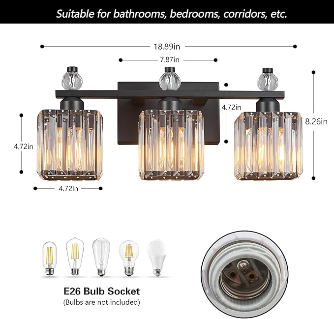 FDPBY Sand Black Bathroom Vanity Lights Crystal Vanity Light Bathroom Lighting - Image 5