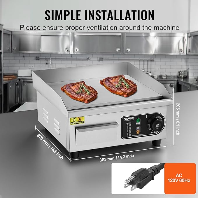 VEVOR Commercial Electric Griddle, 1700W Countertop Flat Top Grill, 14in - Image 5