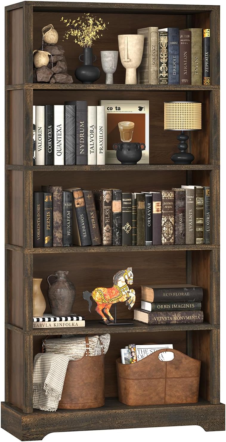 TVU 5 Tiers Wooden Bookshelf, 65.2" Tall Farmhouse Style Open Bookcase, ...