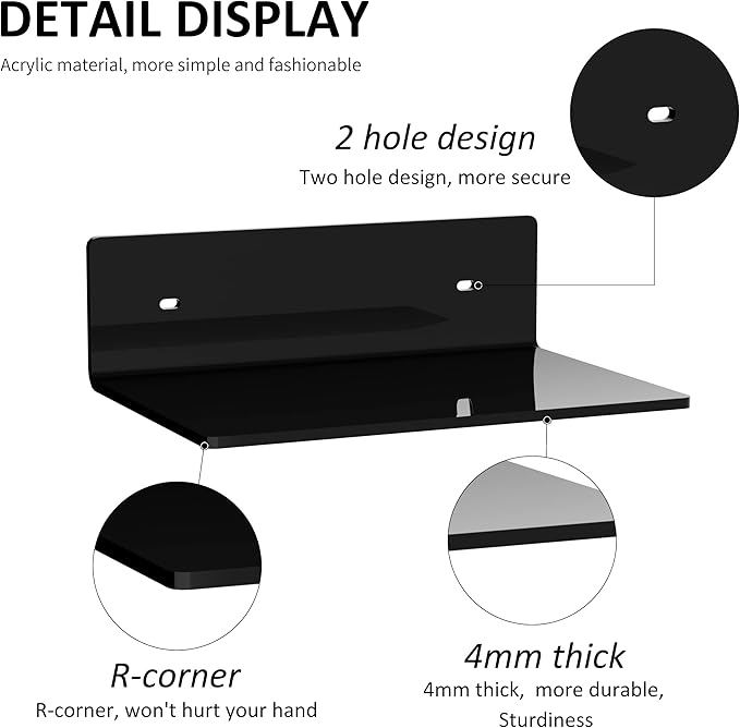9 Inches Acrylic Wall Shelves 2 Pack, Floating Shelf - Image 4