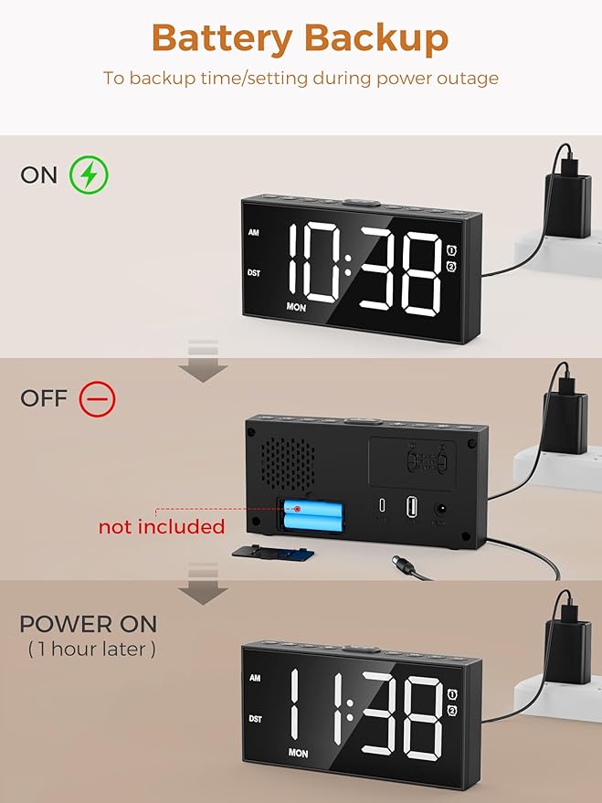PPLEE Alarm Clock for Bedroom, Upgrade Digital Clock Large Bold Number - Image 6