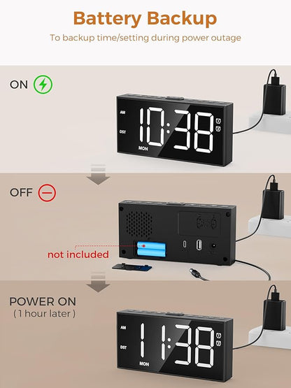 PPLEE Alarm Clock for Bedroom, Upgrade Digital Clock Large Bold Number - Image 6