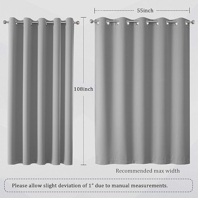 DUALIFE 2 Panels 108 Inch Length Light Grey Blackout Curtain Drapes - Image 6