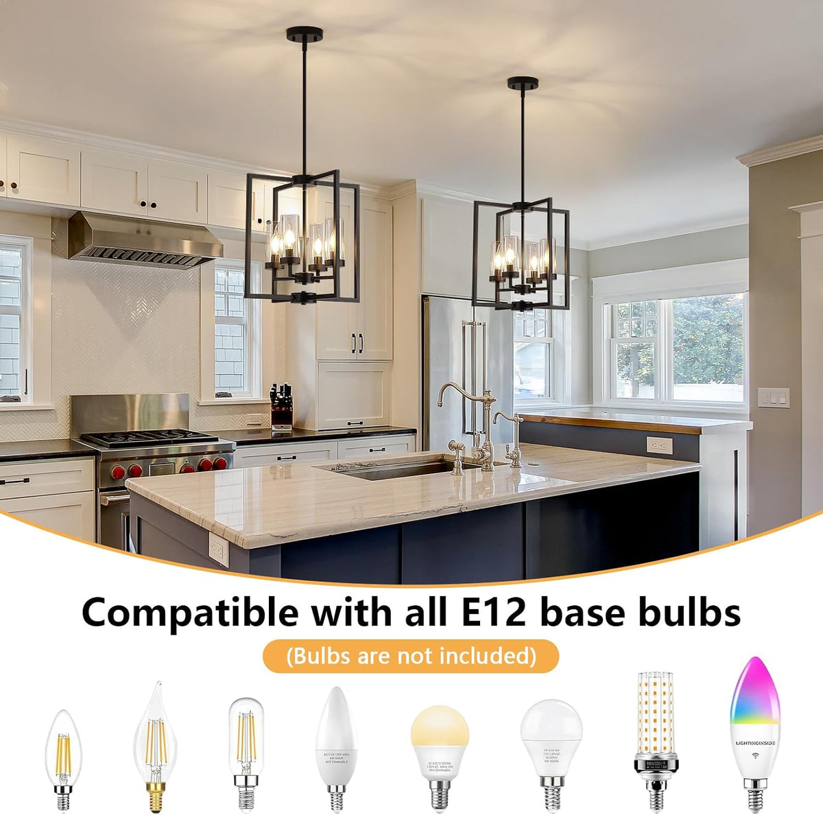 Black Chandeliers for Dining Room, 4-Light Entryway Chandelier for Foyer, 15....