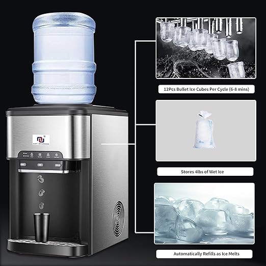 NUNET 3-in-1 Portable Ice Maker Water Dispenser Countertop Built-in Ice Machine - Image 6