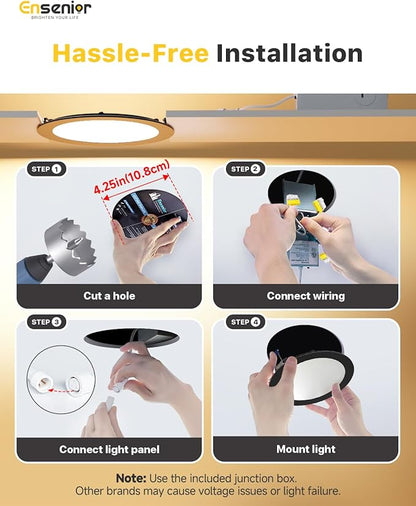 Ensenior 12 Pack 4 Inch LED Recessed Ceiling Light Black, 2700K-5000K 5CCT - Image 5