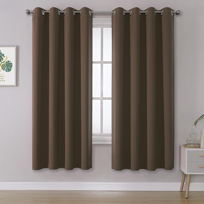 DUALIFE Brown Curtains 72 Inch Length 2 Panels Coffee Color Curtains by DUALIFE