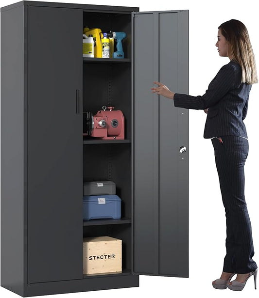 Metal Storage Cabinet with Adjustable Shelves, Garage Tool Cabinet with 2 by BIZOEIRON