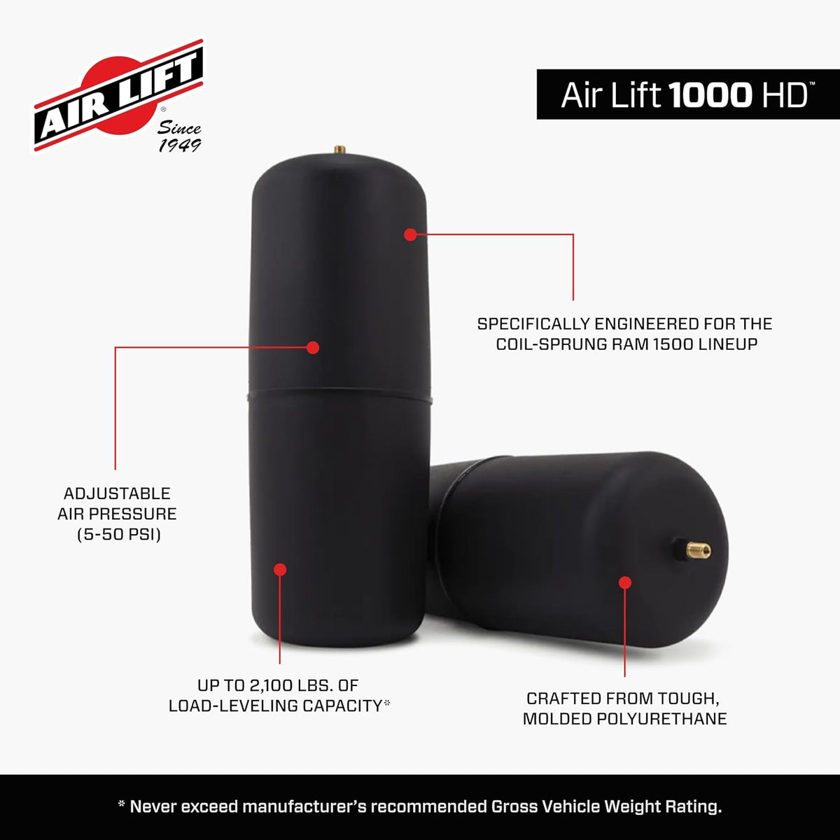 air lift 1000 hd air spring kit for, close-up detail