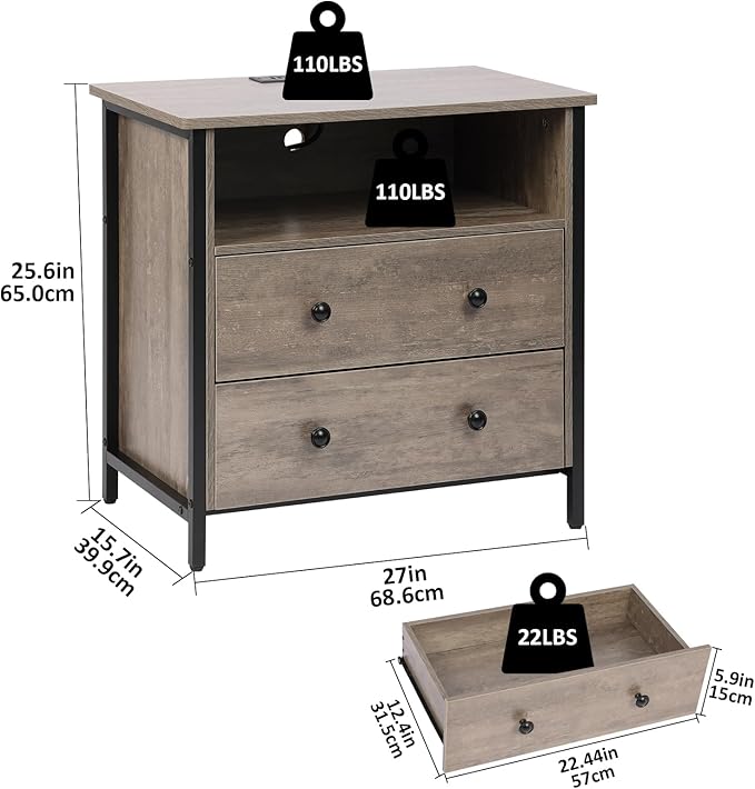 Tykacna 27 Inch Wide Night Stand, Large Wood Night Stand - Image 3