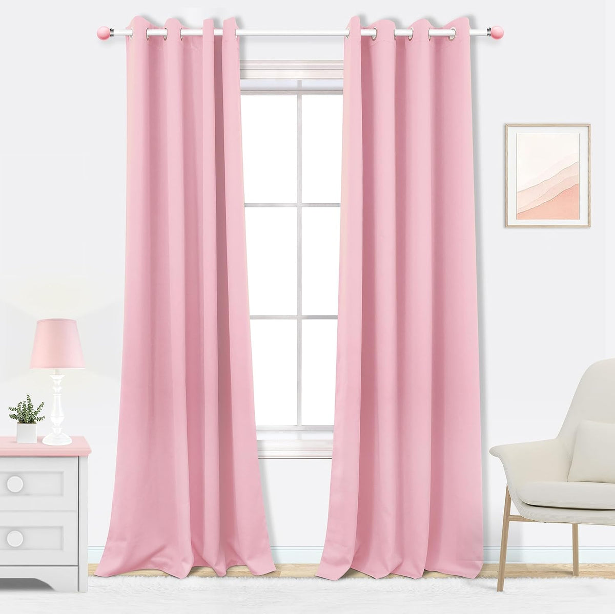 Mrs.Naturall Light Pink Blackout Curtains for Dorm, 52" W x 84" L Grommet Easy Sliding Black Out Drapes for Girls Room Bedroom College Room Decor