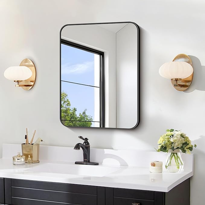 FORBATH Bathroom Mirror for Over Sink 18x24 Inch Black, Rectanglar Wall Mirror by FORBATH