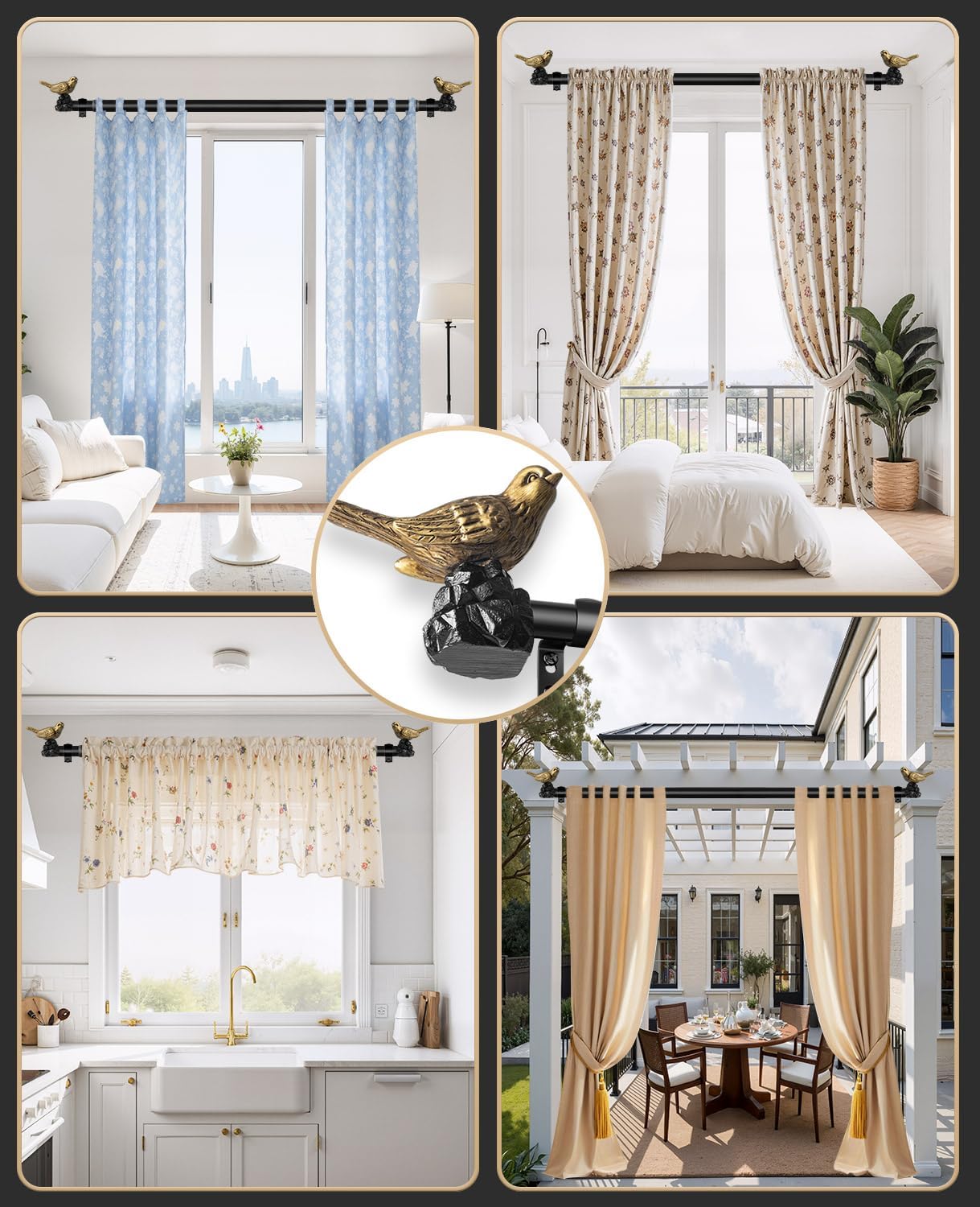 1 or 7/8 Inch Bird-Shaped Decorative Finials for Curtain Rods,Curtain Rod Ends Metal Curtain Rod Finials Ends Easy to Install Set of 2 Rod End (Gold)