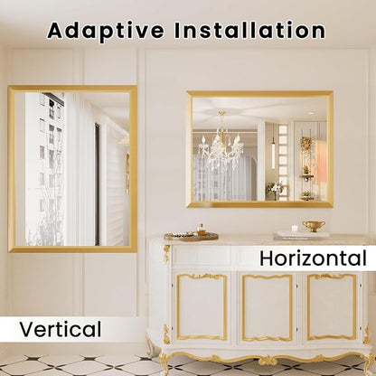 Amorho Bathroom Mirror, 48x36 Inch Golden Thick Metal Framed Wall Mirrors - Image 4