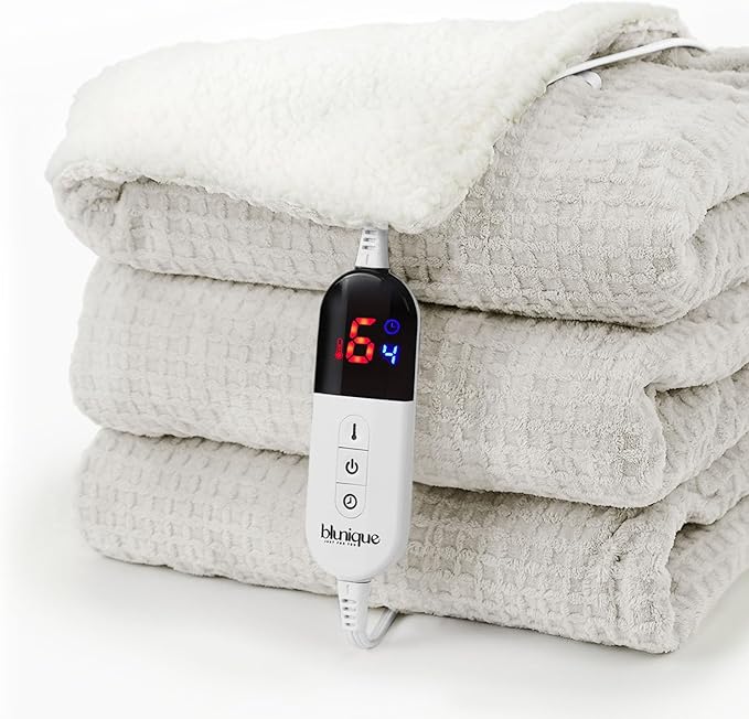 Heated Blanket Electric Throw Waffle, 50x60 Inches Sherpa Fleece Fast Heating by blunique