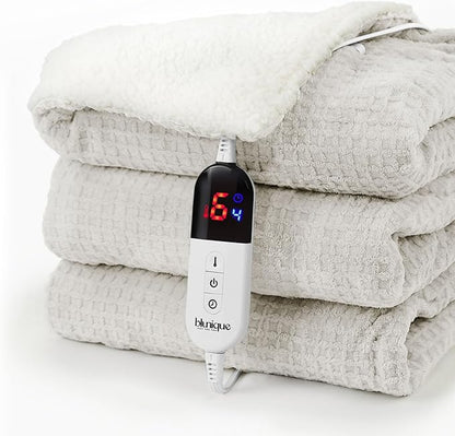 Heated Blanket Electric Throw Waffle, 50x60 Inches Sherpa Fleece Fast Heating by blunique
