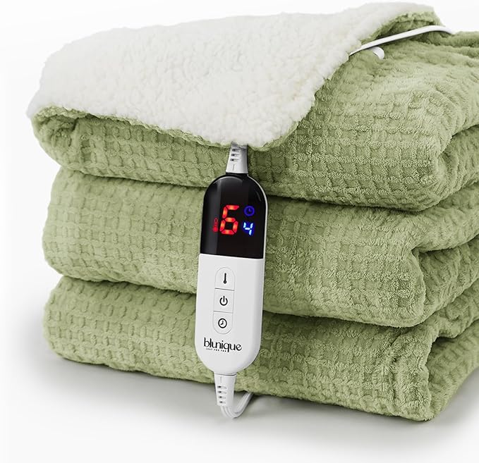 Heated Blanket Electric Throw Waffle, 50x60 Inches Sherpa Fleece Fast Heating by blunique