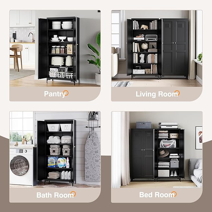 Yizosh Metal Pantry Cabinet, Tall Kitchen Pantry Storage Cabinet - Image 5