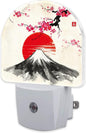 sndheke Cherry Blossoms Sun and Mountain Night Light Plug into Wall, Watercolor by sndheke