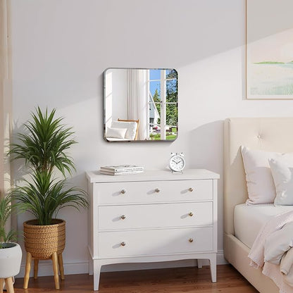 CILIBER Beveled Frameless Mirror, 18x18 Square Bathroom Mirror Rounded Corner - Image 7