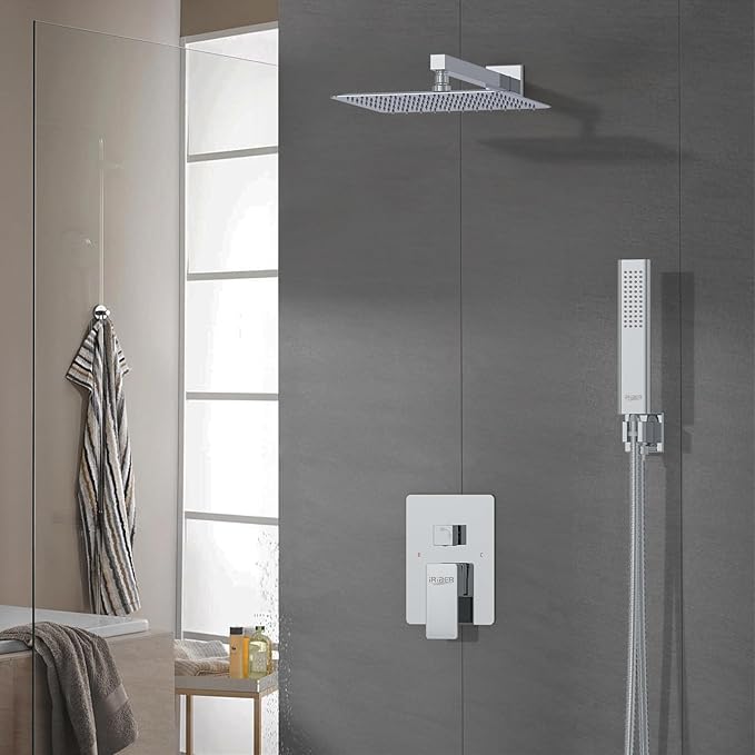 Iriber 12 Inch Bathroom Shower System Polish Chrome Wall Mounted Square Mixer - Image 9