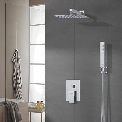 Iriber 12 Inch Bathroom Shower System Polish Chrome Wall Mounted Square Mixer - Image 9