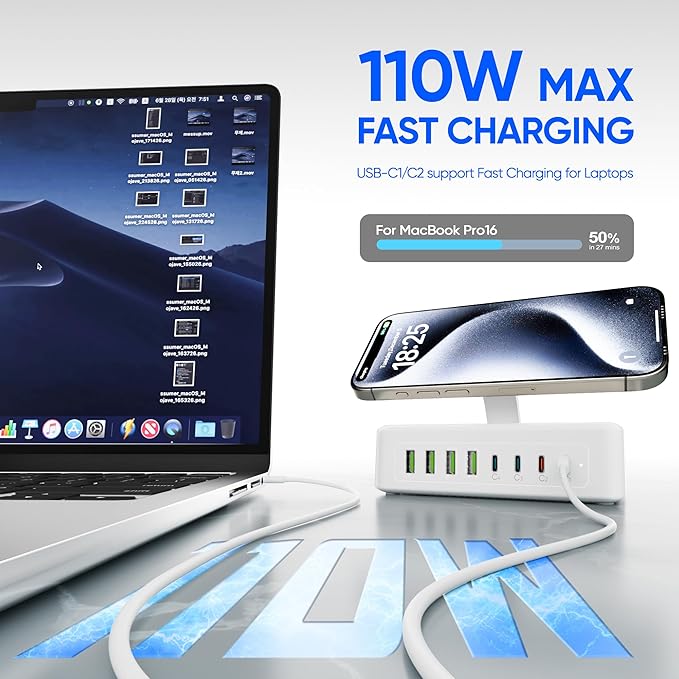 11-in-1 Charging Station USB-C Power Strip, 300W USB C Charger Block, 2AC - Image 4