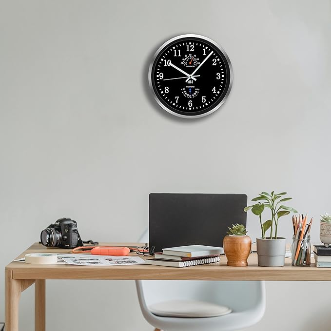HITO 12 Inch Silent Wall Clock Battery Operated Non Ticking Glass Cover Silver - Image 7
