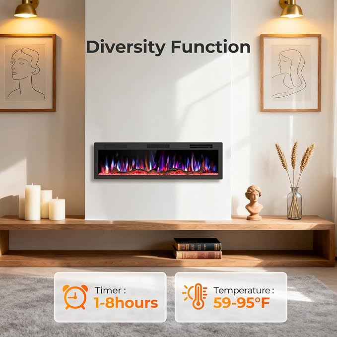 R.W.FLAME 60" Recessed and Wall Mounted Smart Electric Fireplace, Alexa/WiFi - Image 7