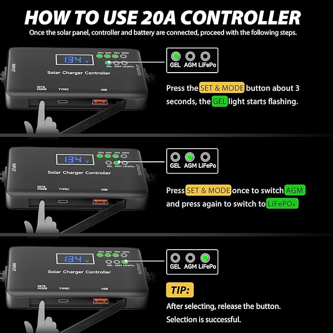 Solar Charge Controller 12V 20A, Solar Panel Charge Controller - Image 2
