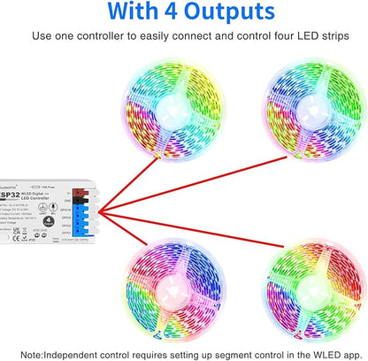 ESP32 WLED RGB IC LED Strip Controller 4 Channel Outputs 15A Fuse Mic Sound - Image 2