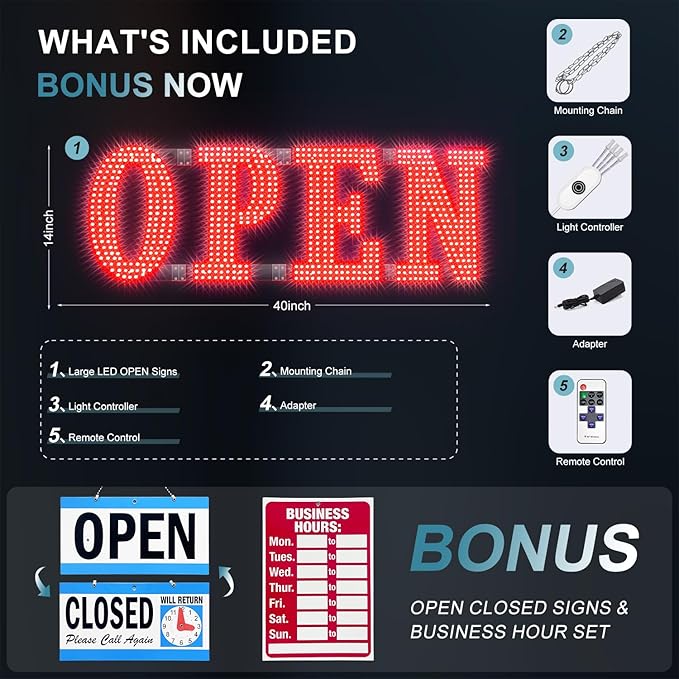 40" x 14" Large LED Open Signs - Image 6