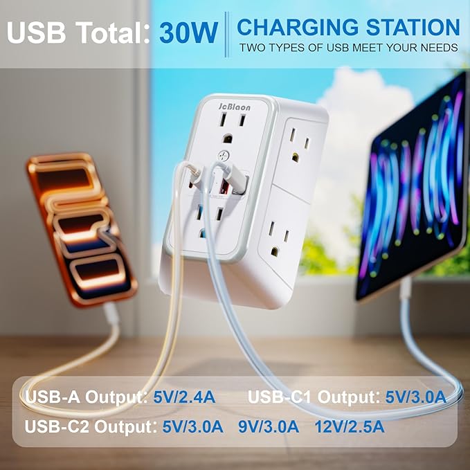 JcBlaon Surge Protector Outlet Extender 6 Outlet Extender - Image 4