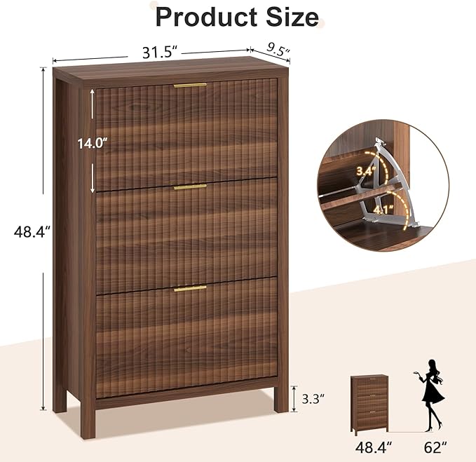 Shoe Cabinet Storage for Entryway, Fluted Shoe Cabinet - Image 2