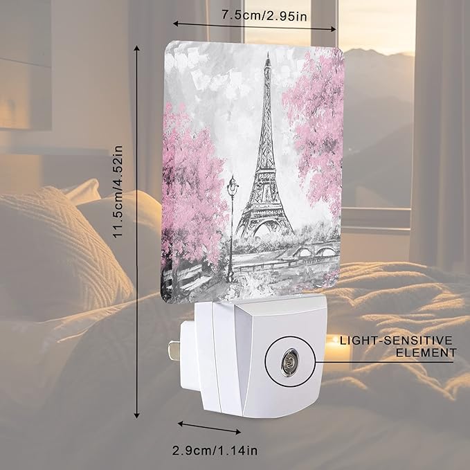Smoaffly Eiffel Tower Paris Pink Flower Night Light Plug-in LED Nightlights - Image 4