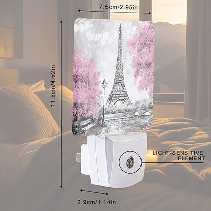 Smoaffly Eiffel Tower Paris Pink Flower Night Light Plug-in LED Nightlights - Image 4