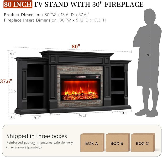 LGHM 80" Fireplace TV Stand, Electric Fireplace - Image 8