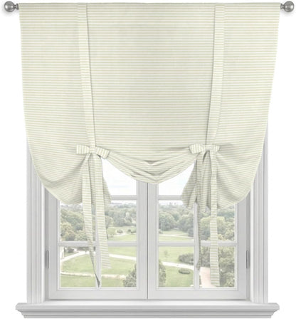 Beige Stripes Seamless Tie Up Curtains for Windows, Modern Minimalist Art Rod Pocket Window Shade Adjustable Balloon Curtain Valance for Bedroom Kitchen Bathroom Blinds 34x45in