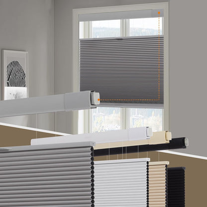 Persilux No Drill Blackout Cellular Shades for Windows,Grey,34.5" w x 64" h | Top Down Bottom Up Honeycomb No Tools Cordless Blinds,Easy to Install Cellular Blinds for Indoor Windows
